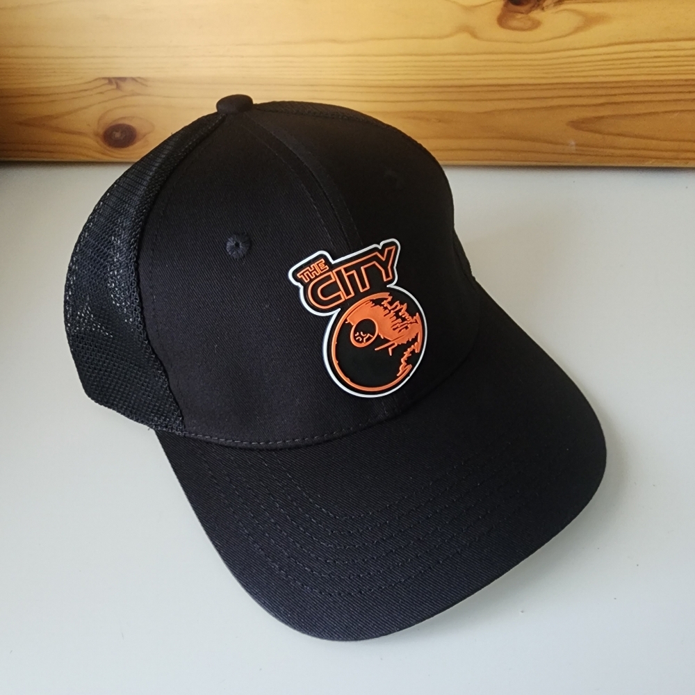 "The City" Black Baseball Cap Hat with Custom Made logo design